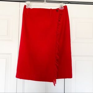 [Breeches] Red Wool Faux Wrap Fringe Skirt